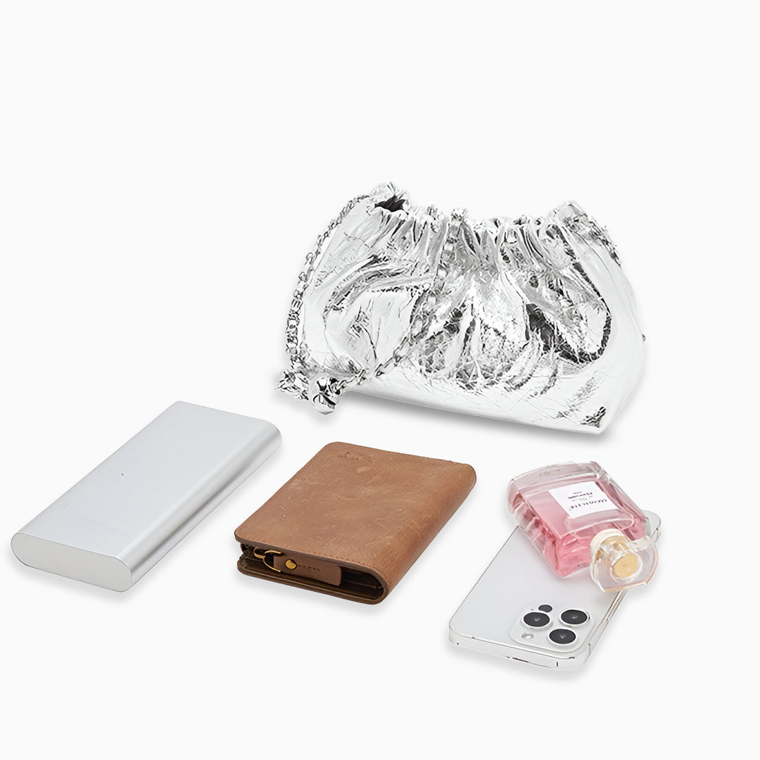 Silver Gleam Chain Clutch – FIORENE