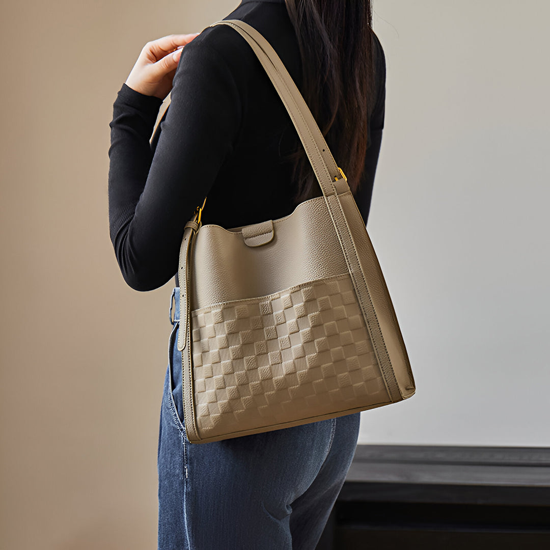 Sandstone Check Tote Bag – FIORENE