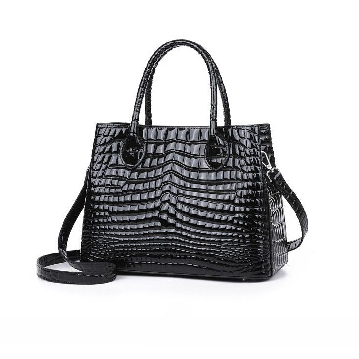 Ebony Croco Gloss Shoulder Bag – FIORENE