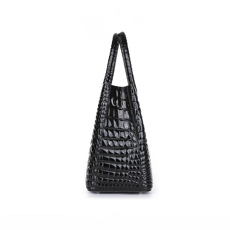 Ebony Croco Gloss Shoulder Bag – FIORENE