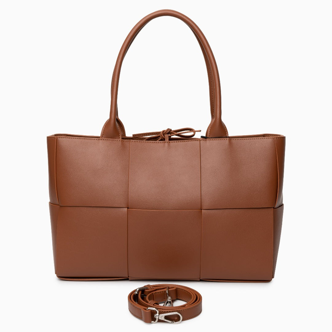 Mocha Grid Panel Tote Bag – FIORENE
