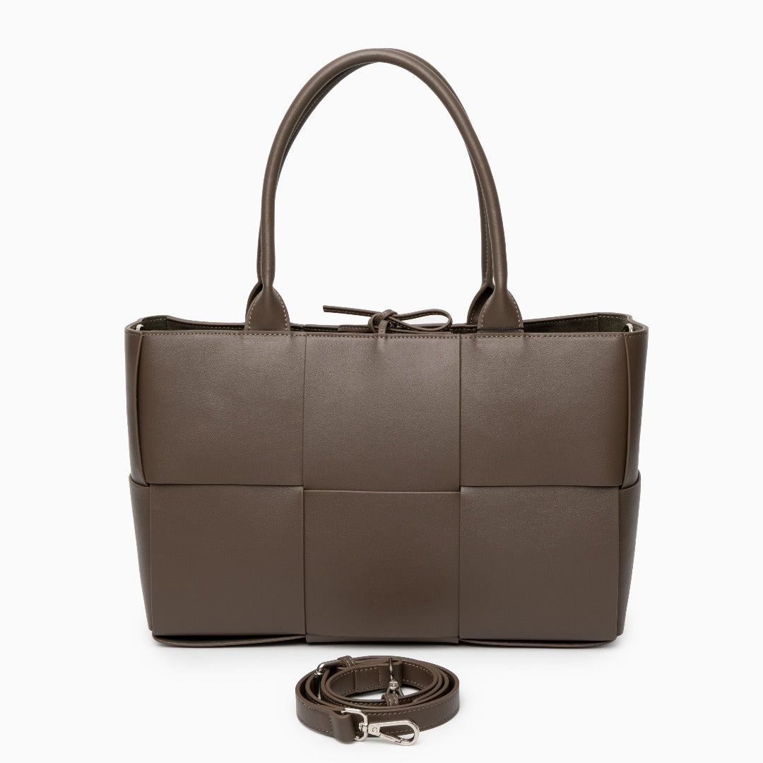 Mocha Grid Panel Tote Bag – FIORENE