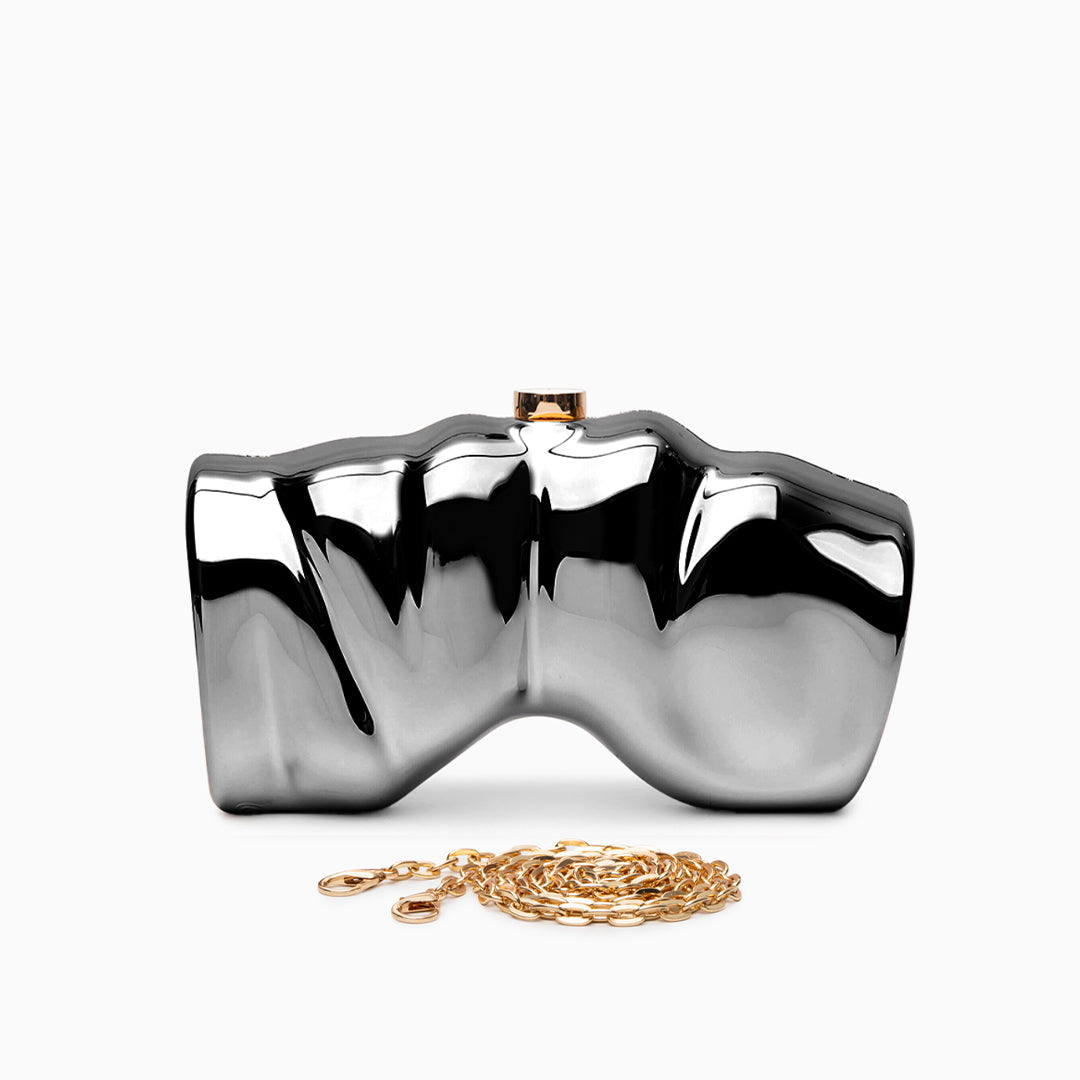 Sculpted Metallic Clutch - FIORENE