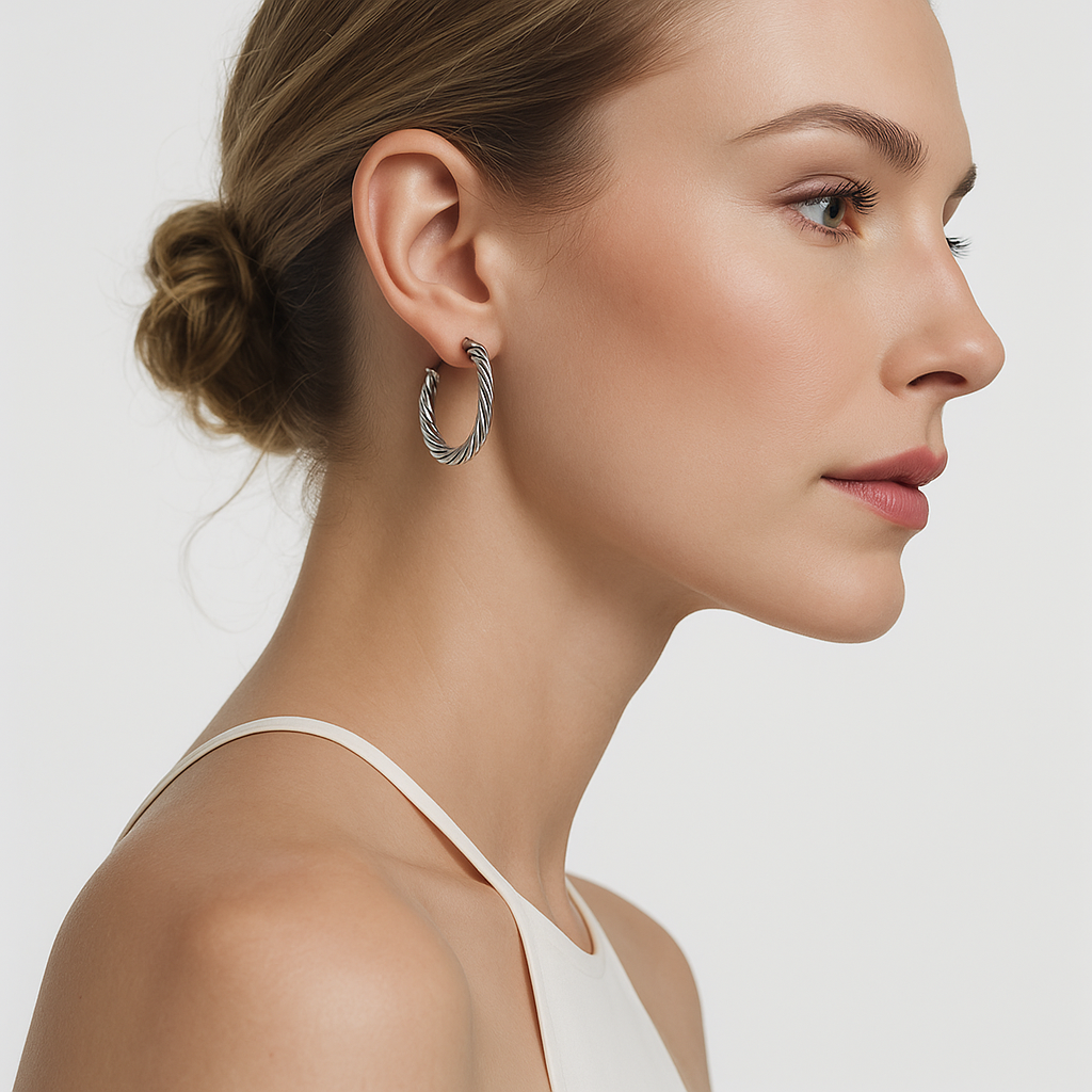 Twisted Silver Hoops Earrings – FIORENE