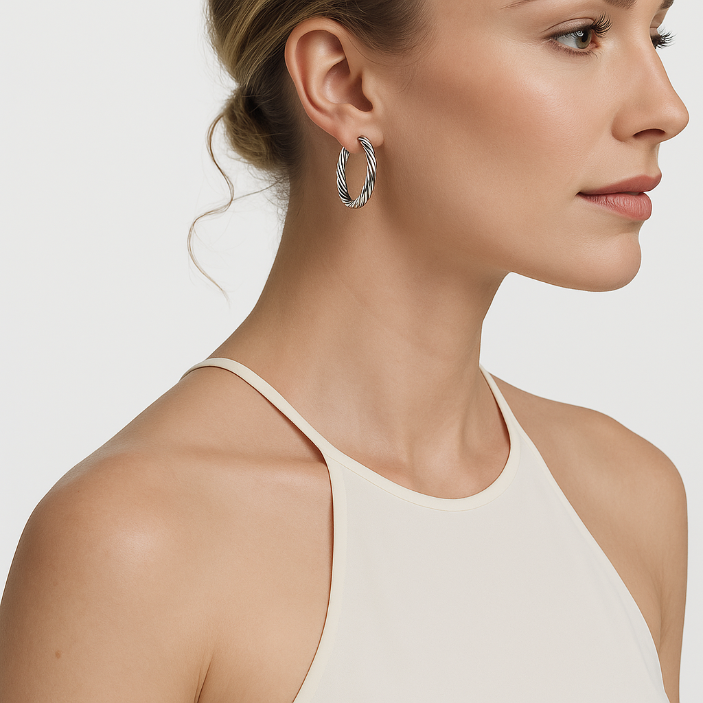 Twisted Silver Hoops Earrings – FIORENE