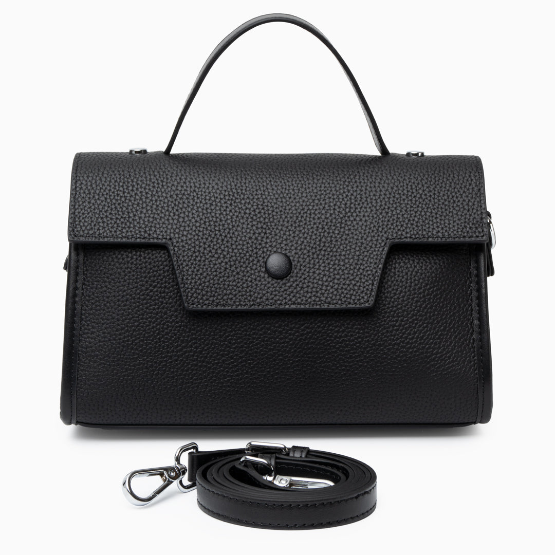 Ebony Crest Flap Shoulder Bag – FIORENE