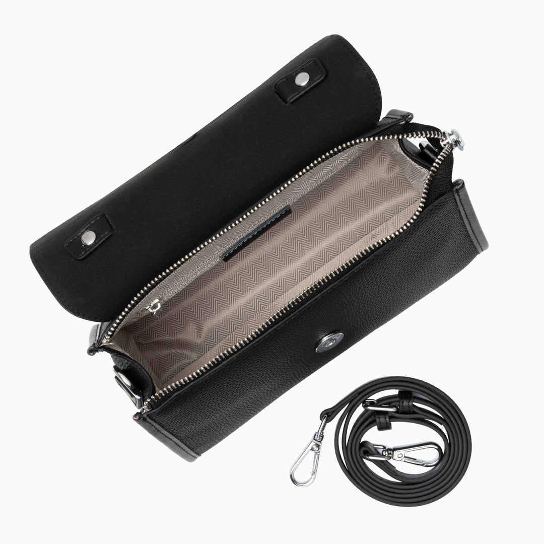 Ebony Crest Flap Shoulder Bag – FIORENE