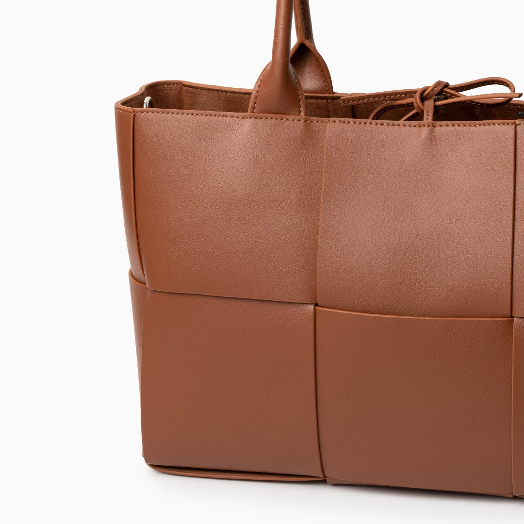 Mocha Grid Panel Tote Bag – FIORENE