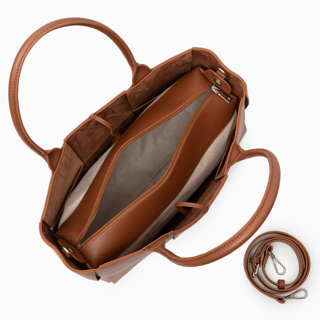Mocha Grid Panel Tote Bag – FIORENE