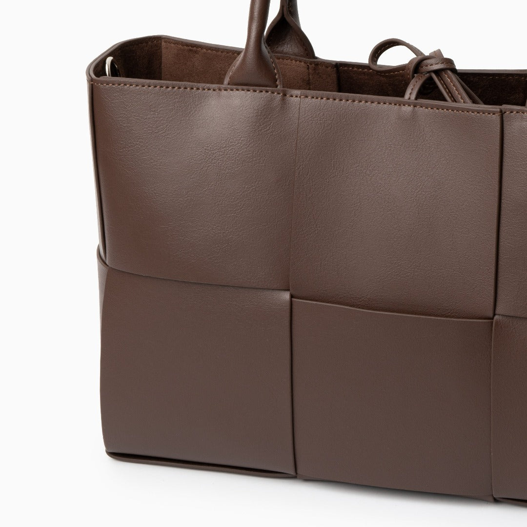 Mocha Grid Panel Tote Bag – FIORENE