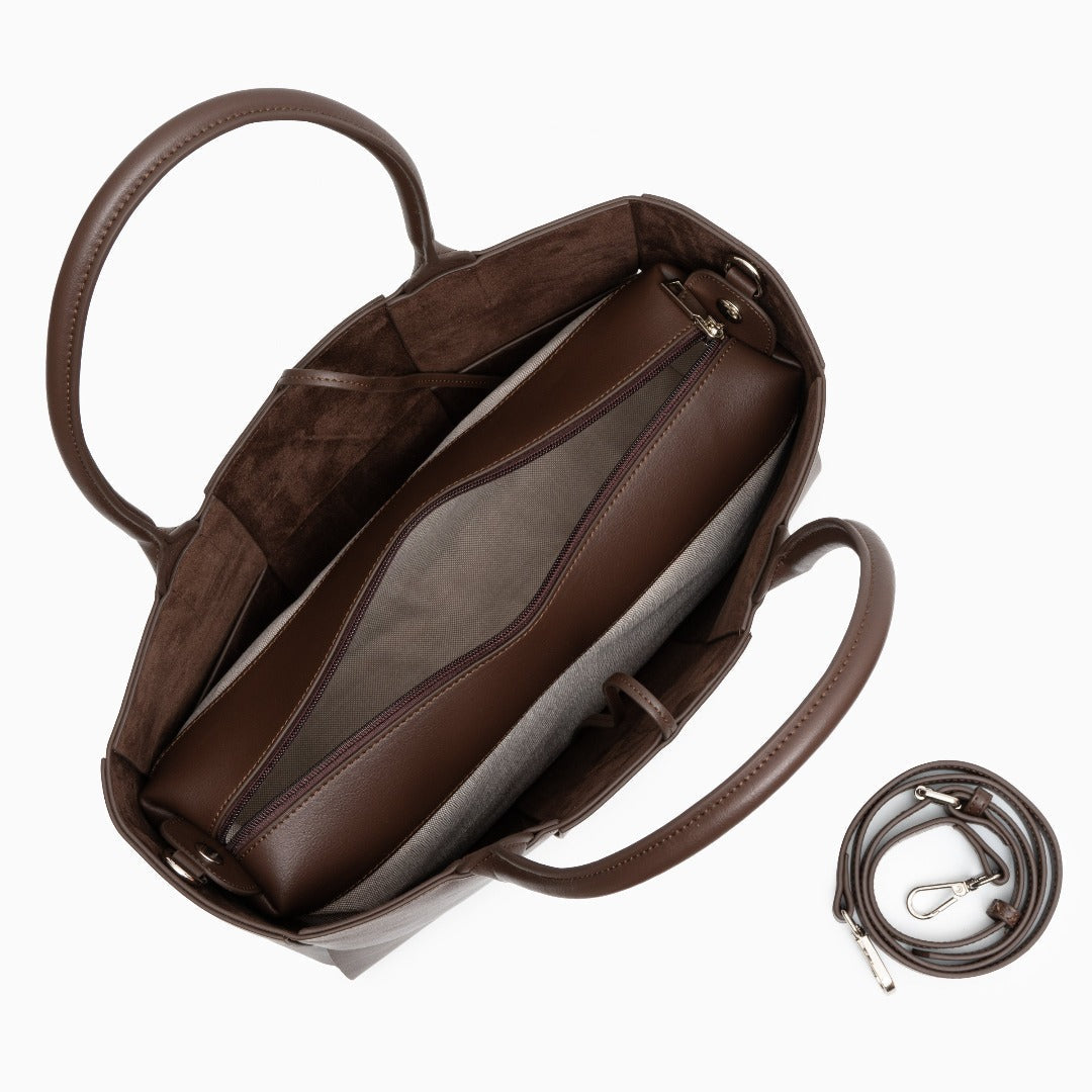 Mocha Grid Panel Tote Bag – FIORENE