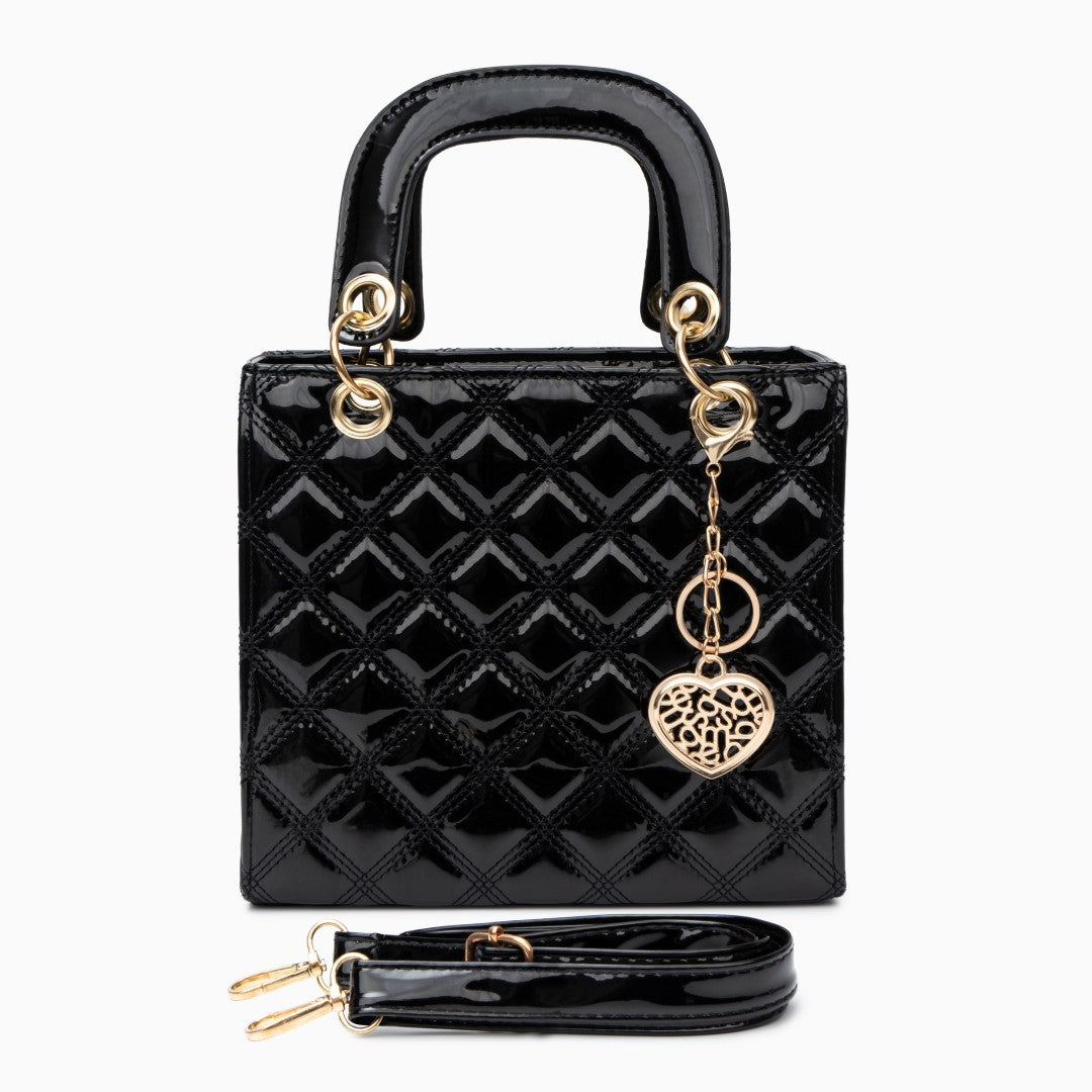 Amélie Noir Heart Charm Handbag – FIORENE