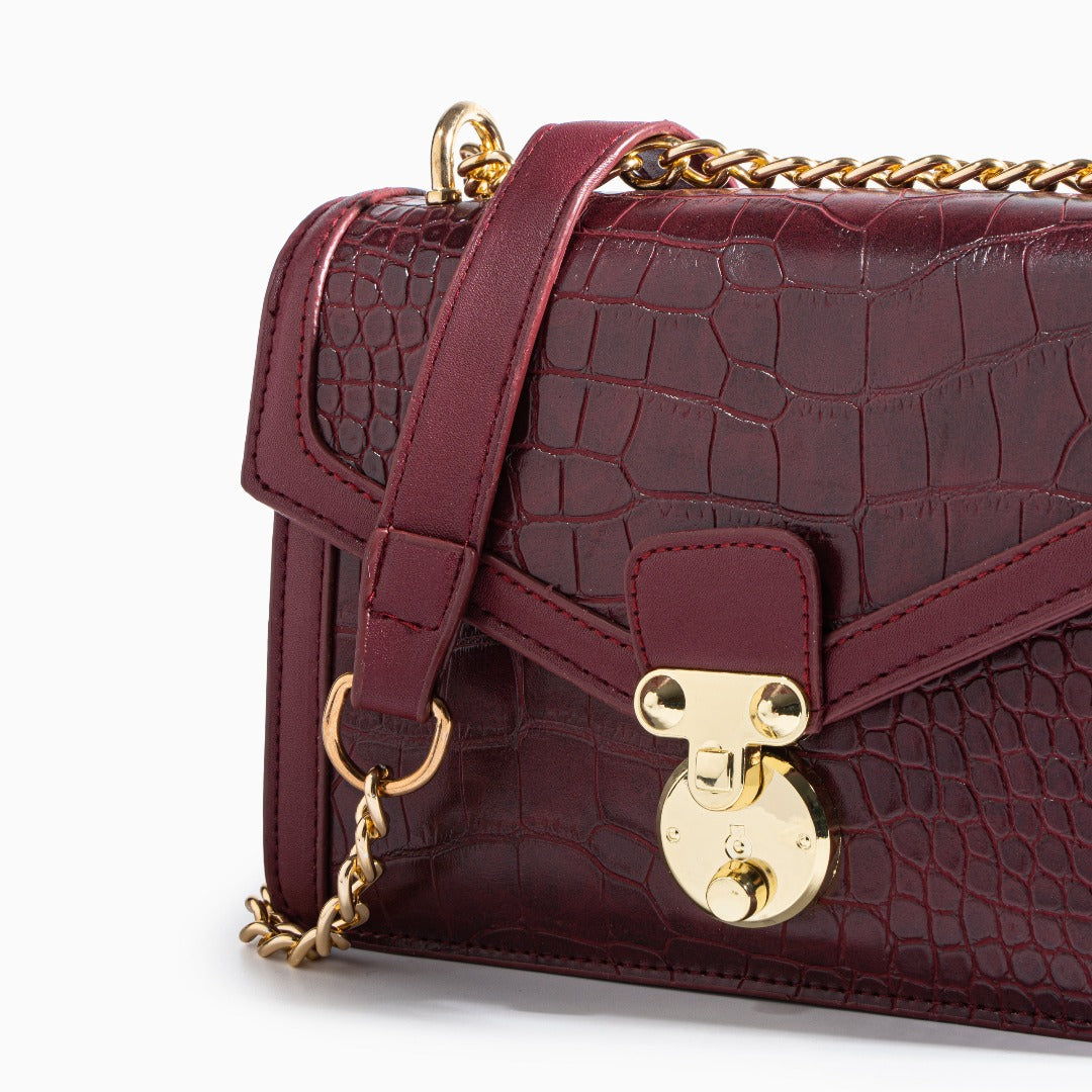 Crimson Luxe Croc-Effect Crossbody Bag - FIORENE