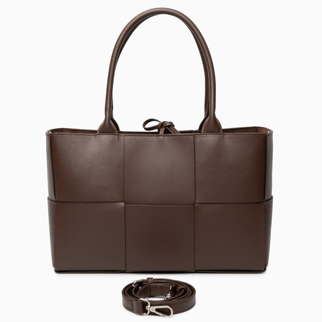 Mocha Grid Panel Tote Bag – FIORENE