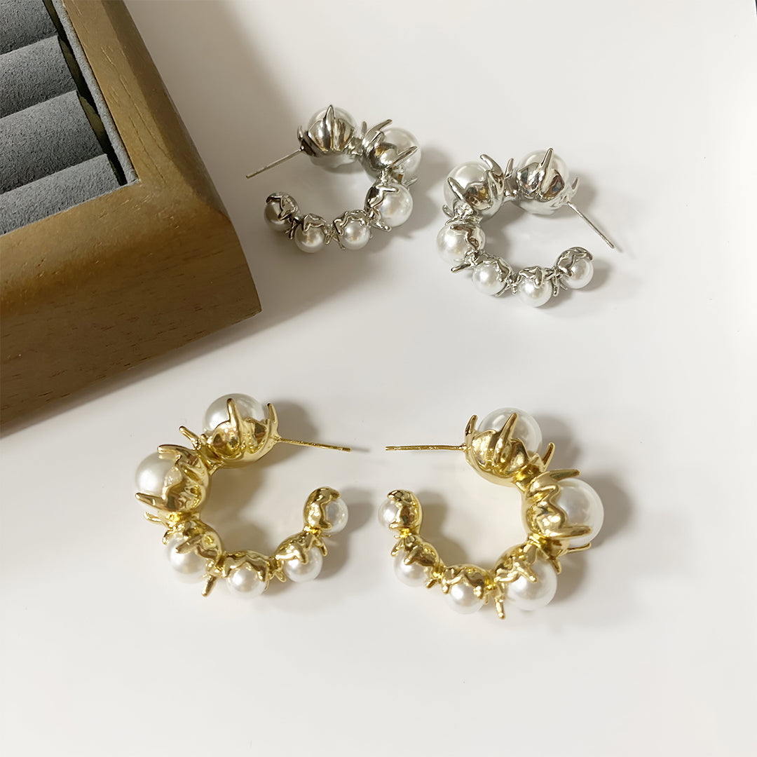 Golden Pearl Bloom Earrings – FIORENE