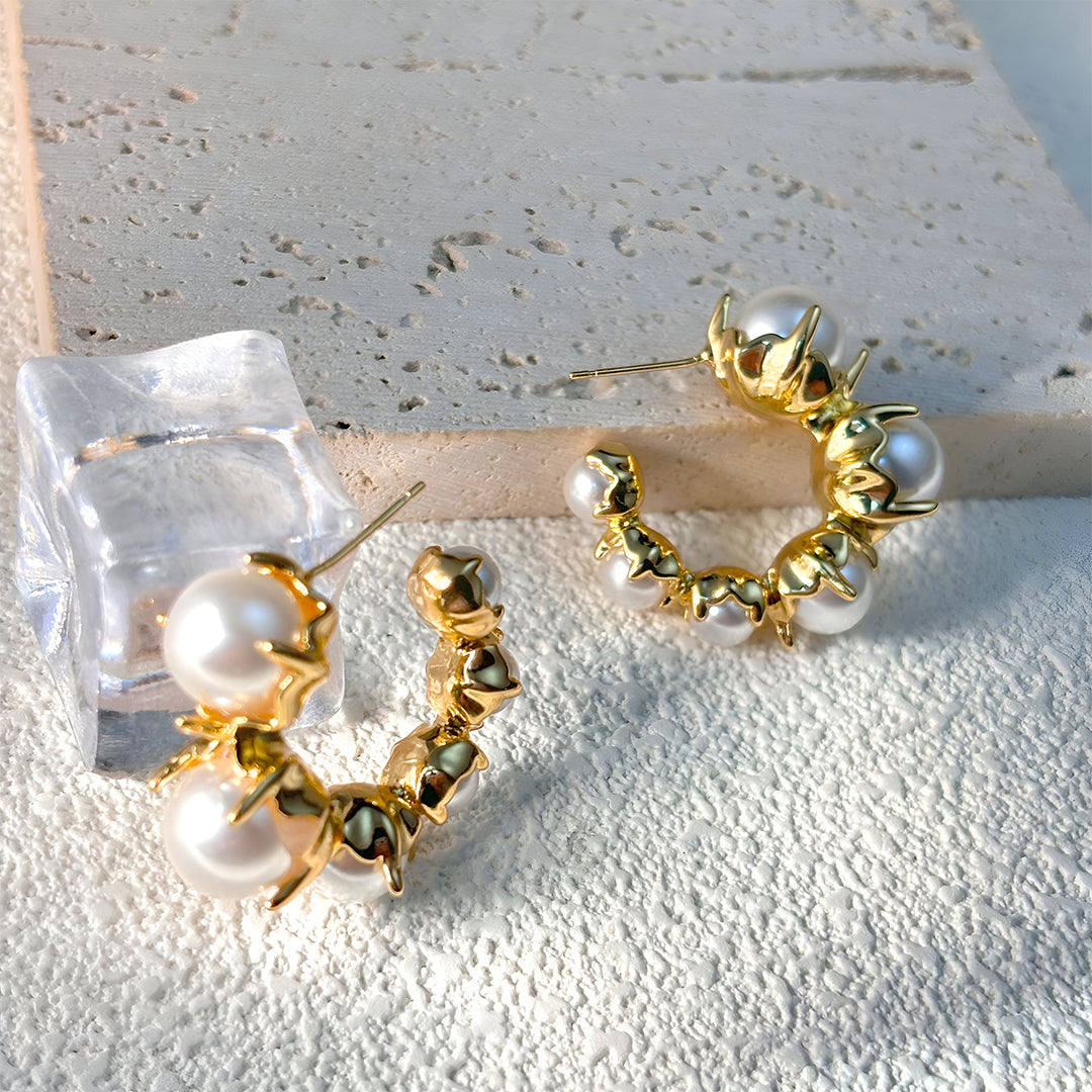 Golden Pearl Bloom Earrings – FIORENE