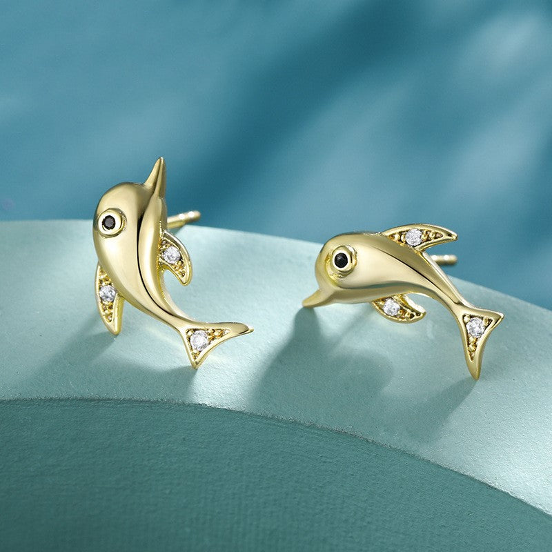 Golden Dolphin Sparkle Earrings - FIORENE