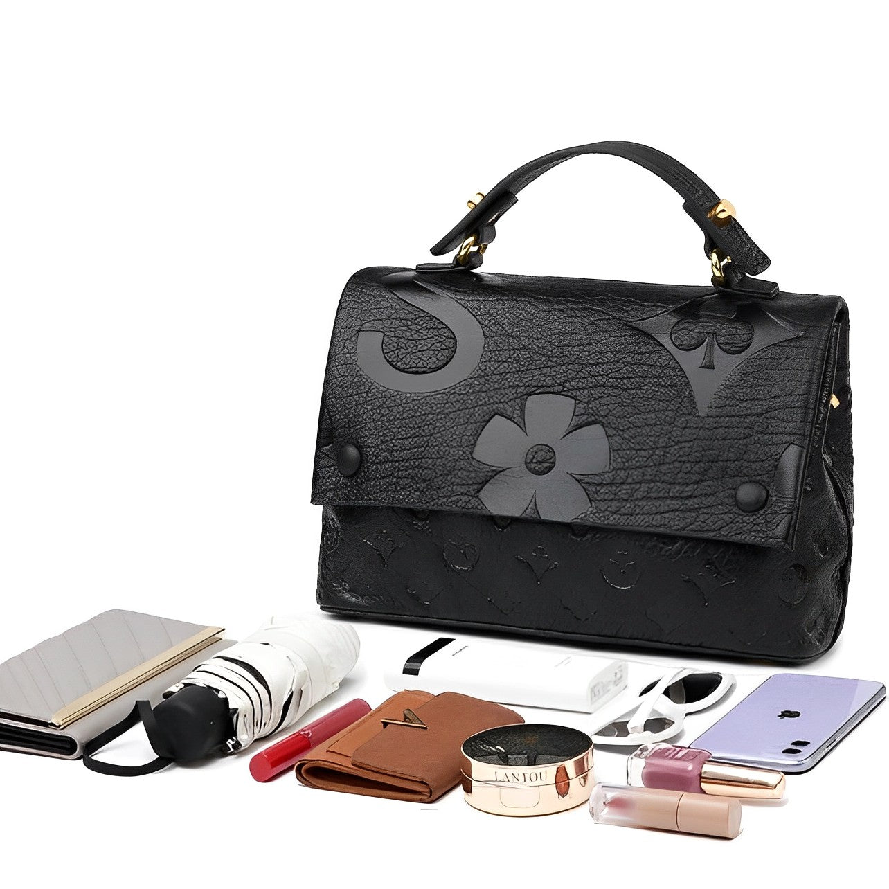Noire Élise Embossed Handbag – FIORENE