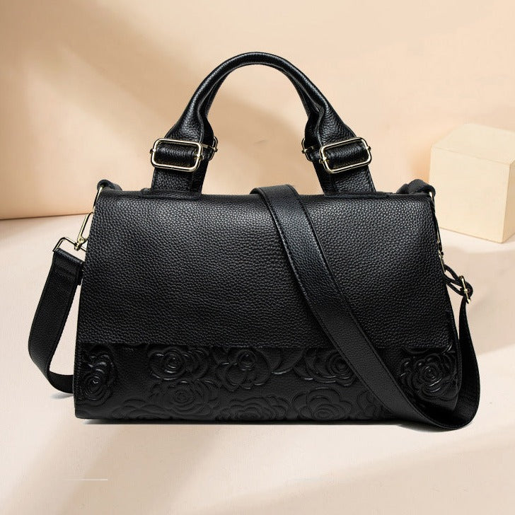 Midnight Embossed Blossom Handbag – FIORENE