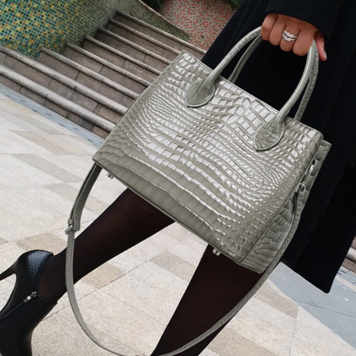 Platinum Croco Shine Tote Bag – FIORENE