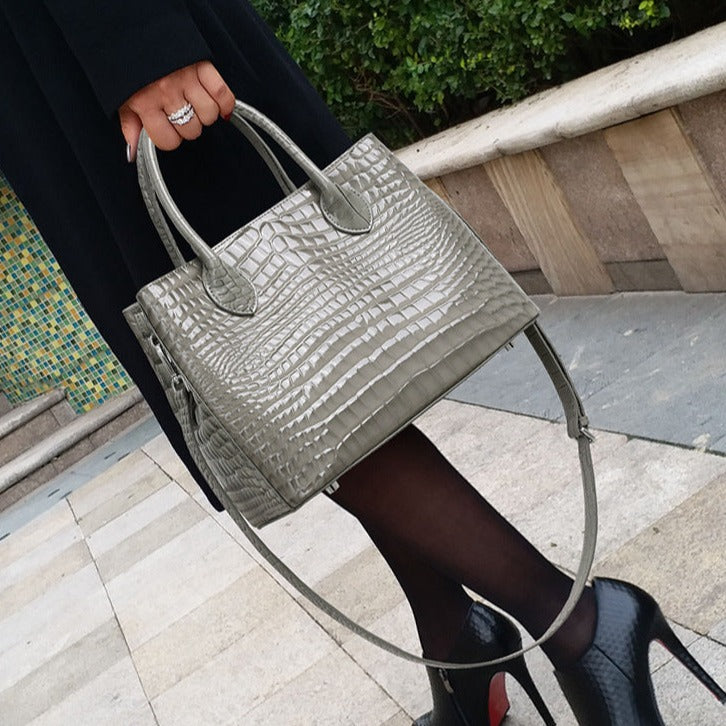 Platinum Croco Shine Tote Bag – FIORENE