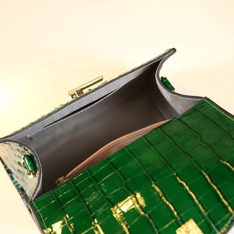 Emerald Croc Handbag – FIORENE