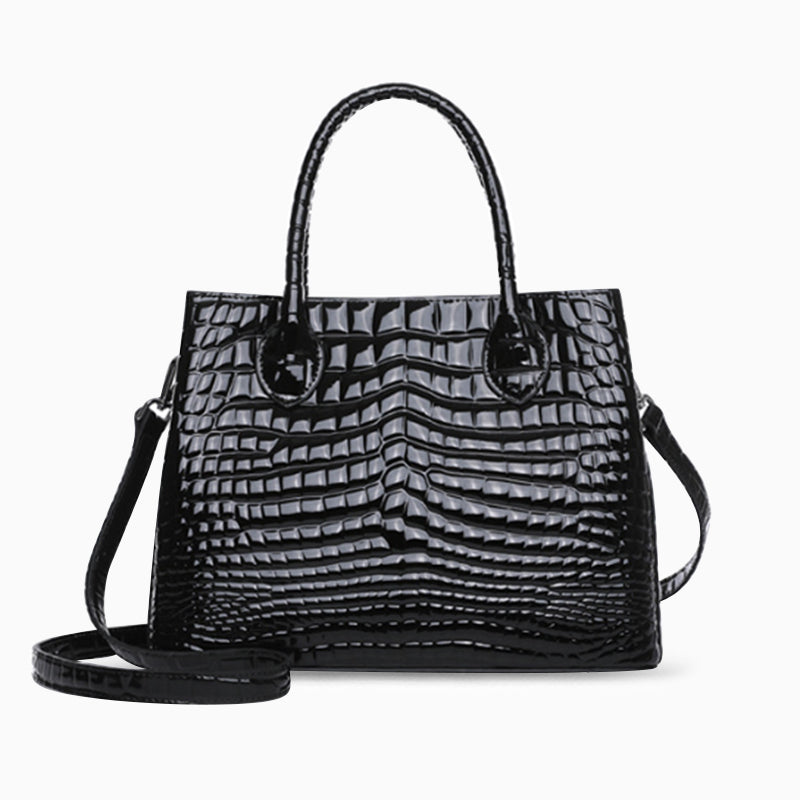 Ebony Croco Gloss Shoulder Bag – FIORENE