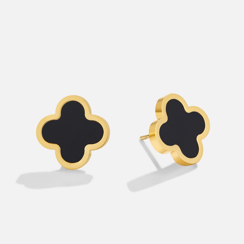 Gilded Onyx Clover Studs – FIORENE