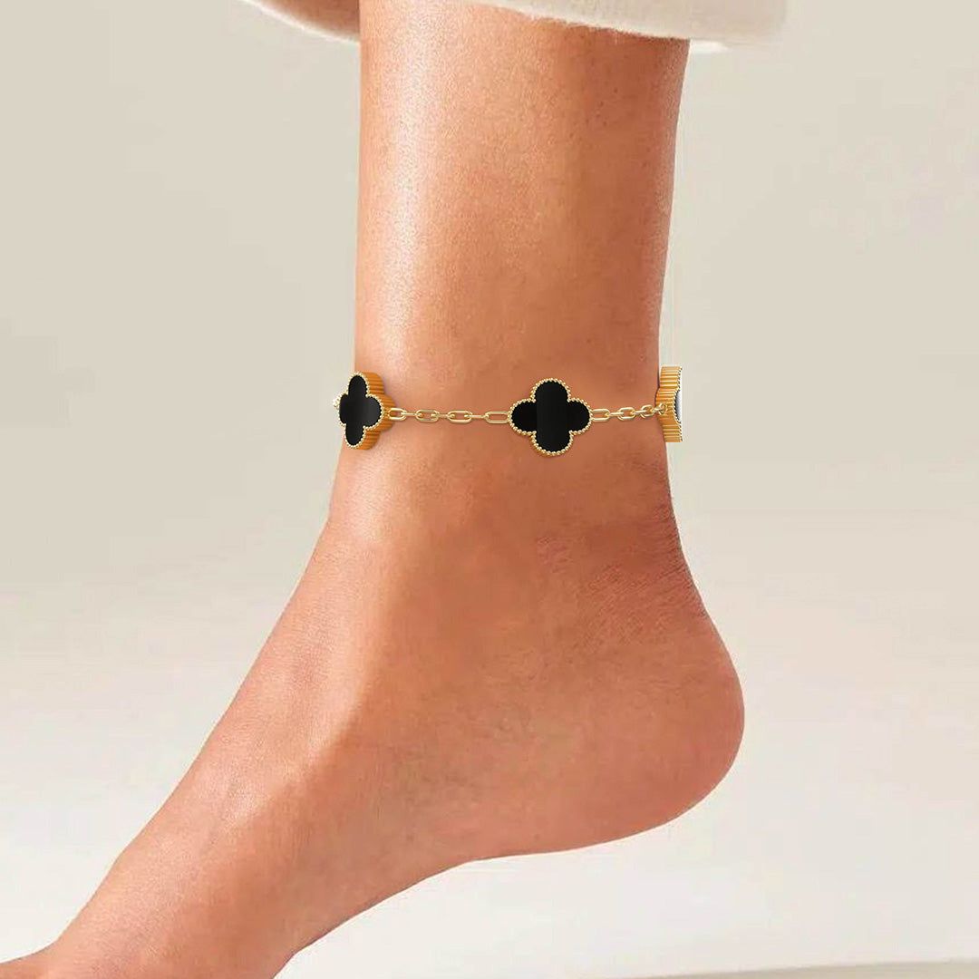 Mystic Onyx Quatrefoil Anklet – FIORENE