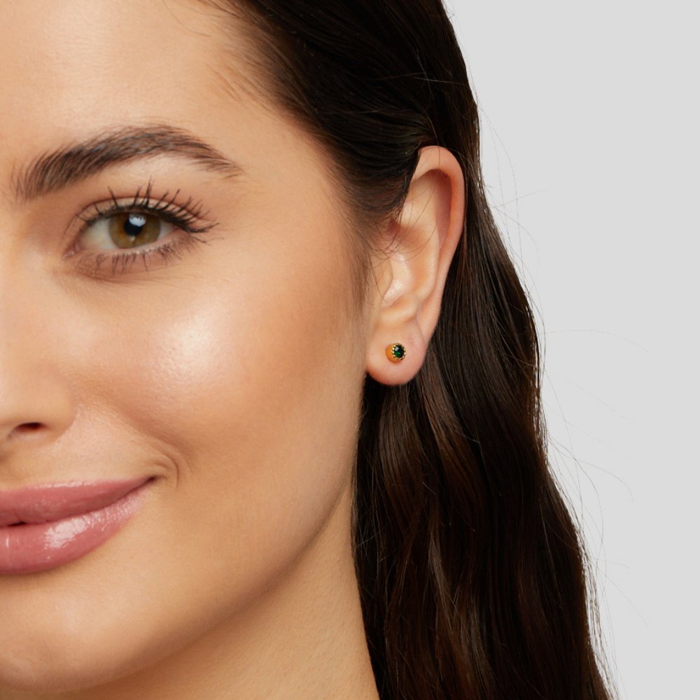 Gilded Emerald-Tone Stud Earrings – FIORENE