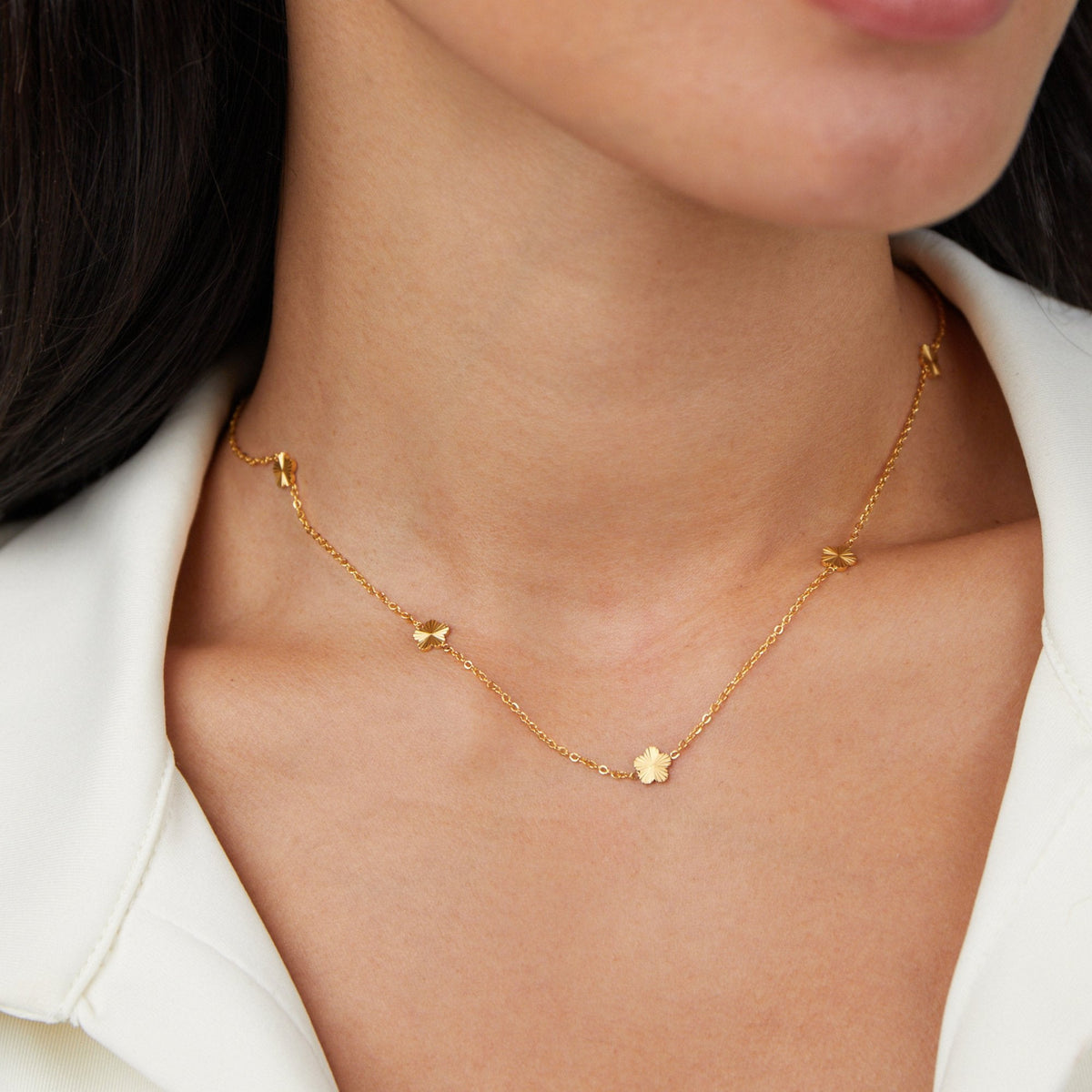 Golden Petite Flower Station Necklace – FIORENE