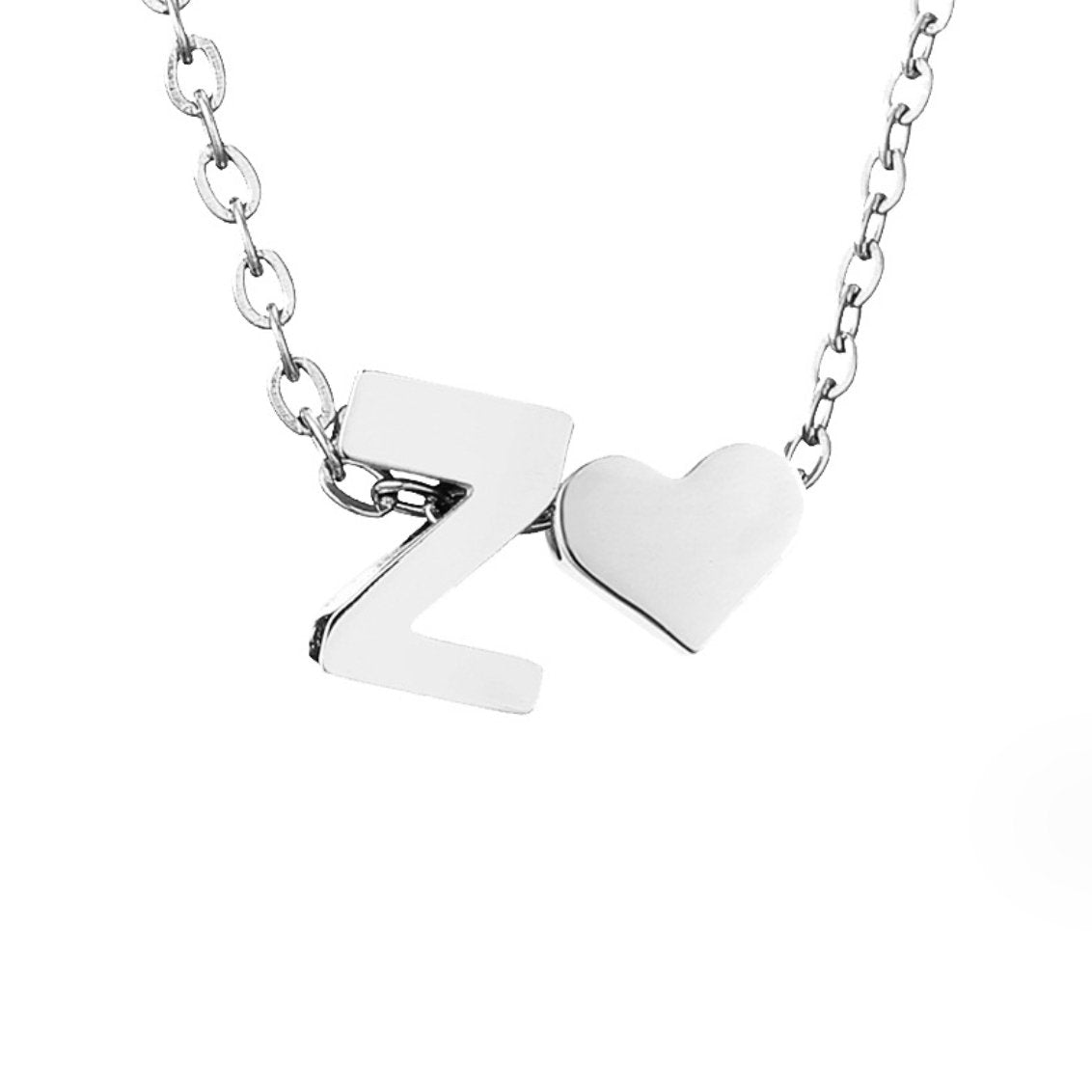 Silver Initial & Heart Necklace – FIORENE