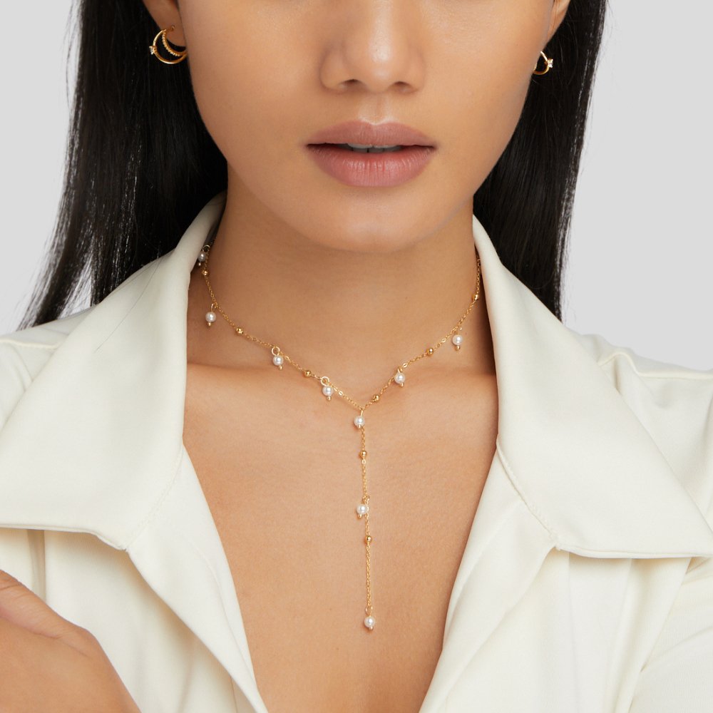 Luminous Golden Pearl Drop Necklace – FIORENE
