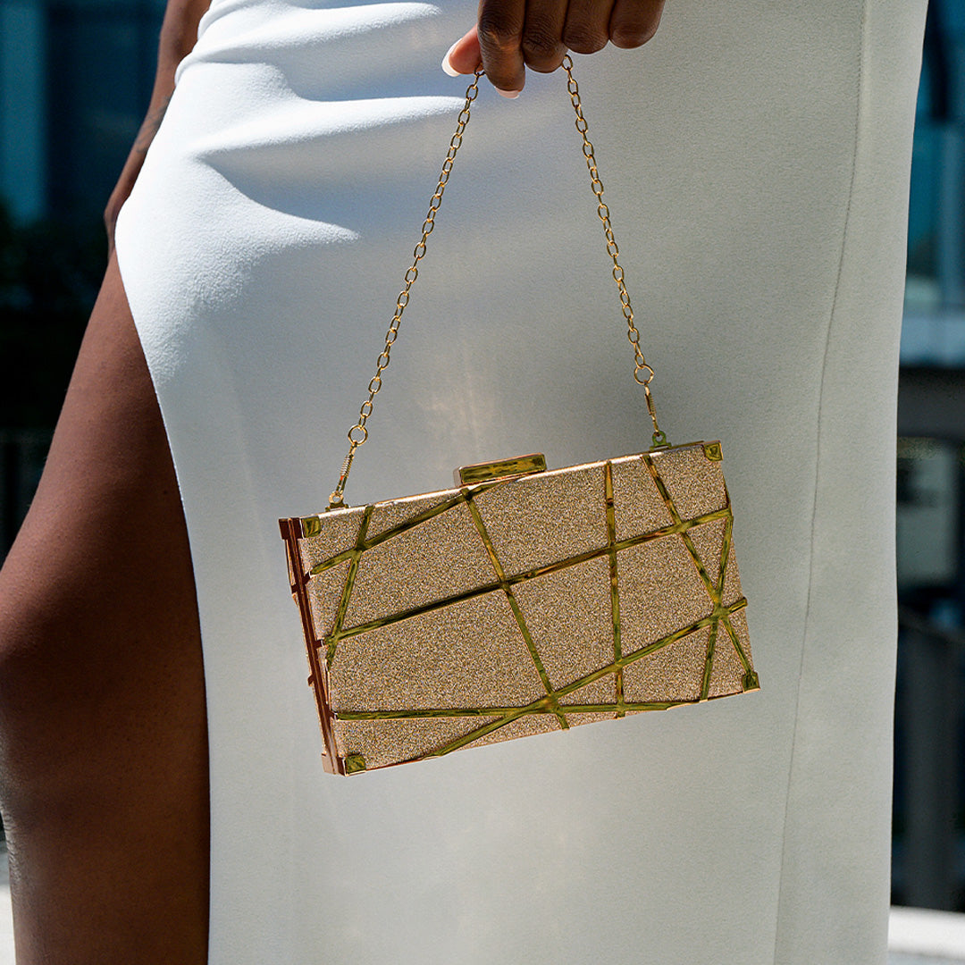 Aurum Geometric Glimmer Clutch – FIORENE