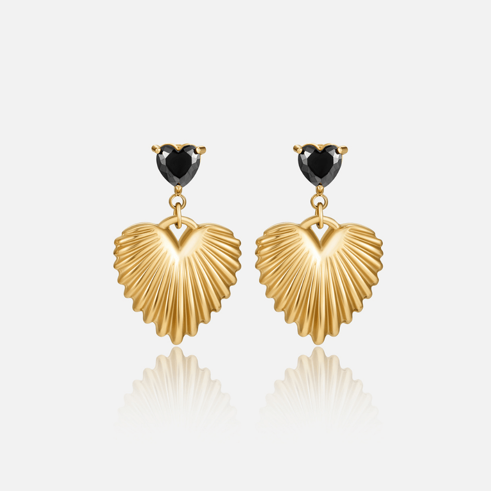 Noir Heart Pleat Earring – FIORENE