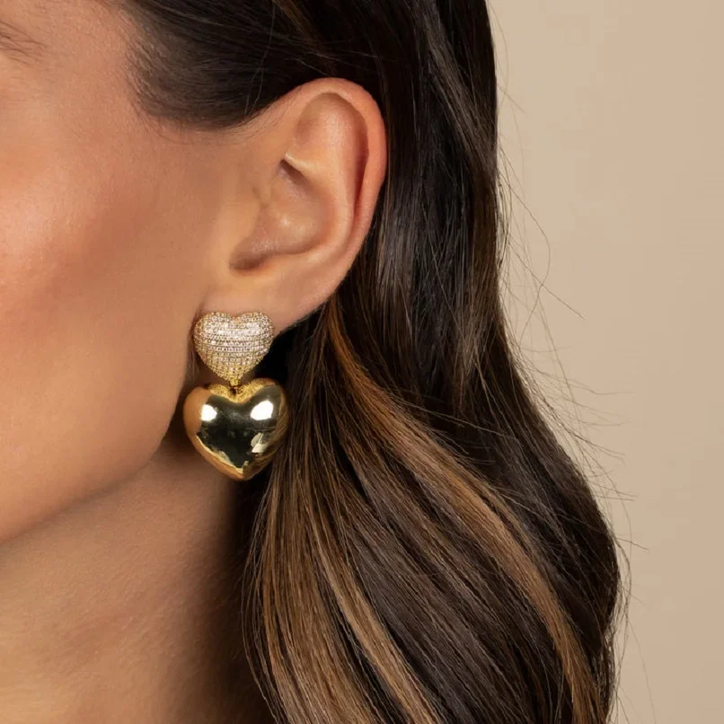 Aurielle Double Heart Drop Earrings – FIORENE
