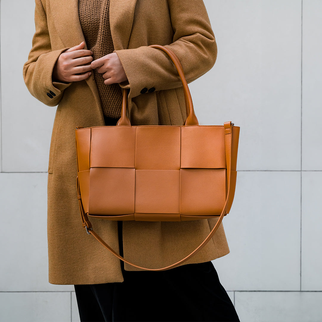 Mocha Grid Panel Tote Bag – FIORENE