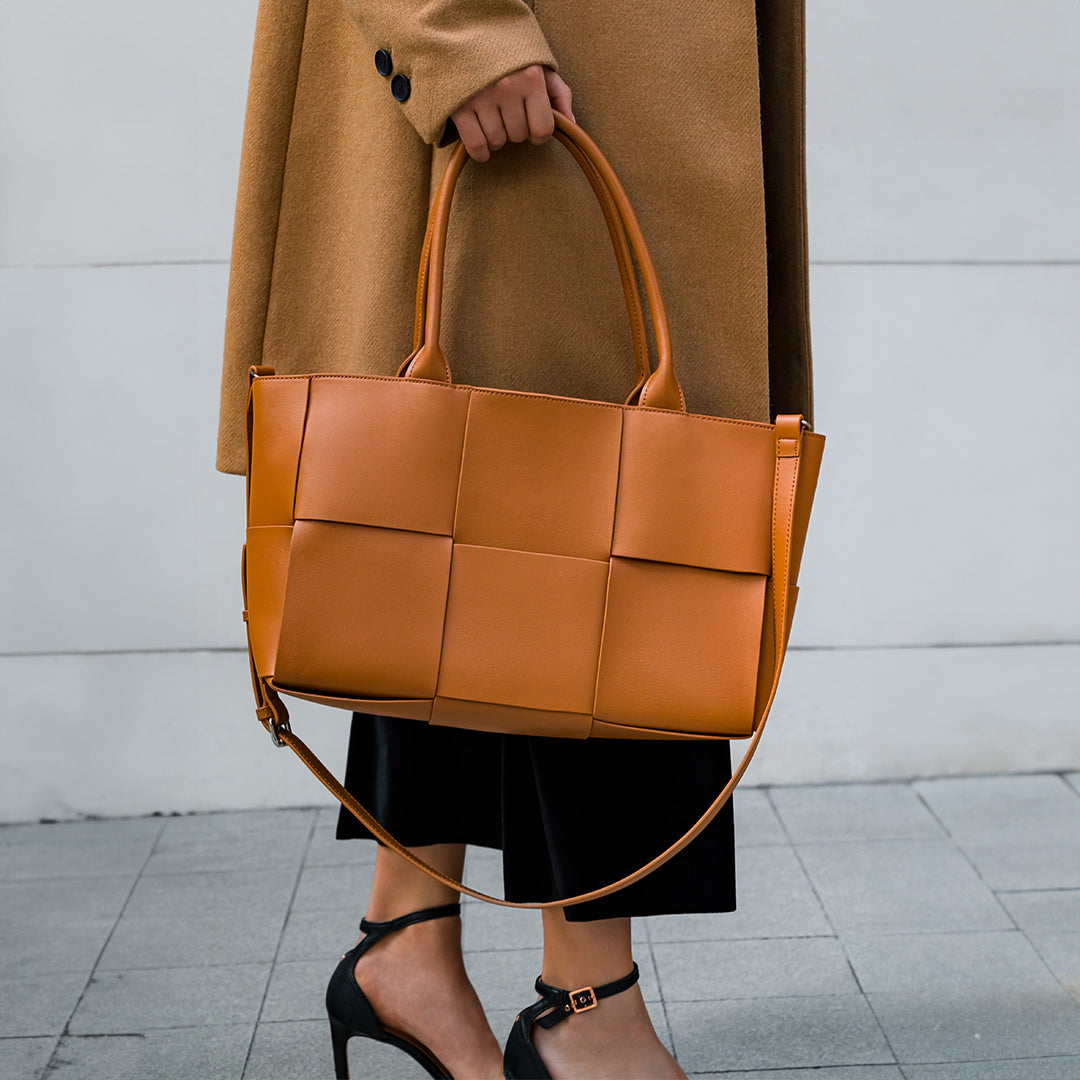 Mocha Grid Panel Tote Bag – FIORENE
