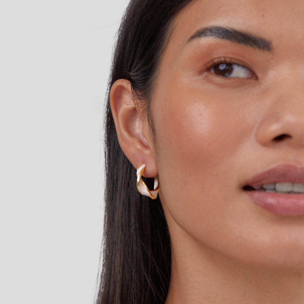 Ivory Enamel Hoop Earrings – FIORENE