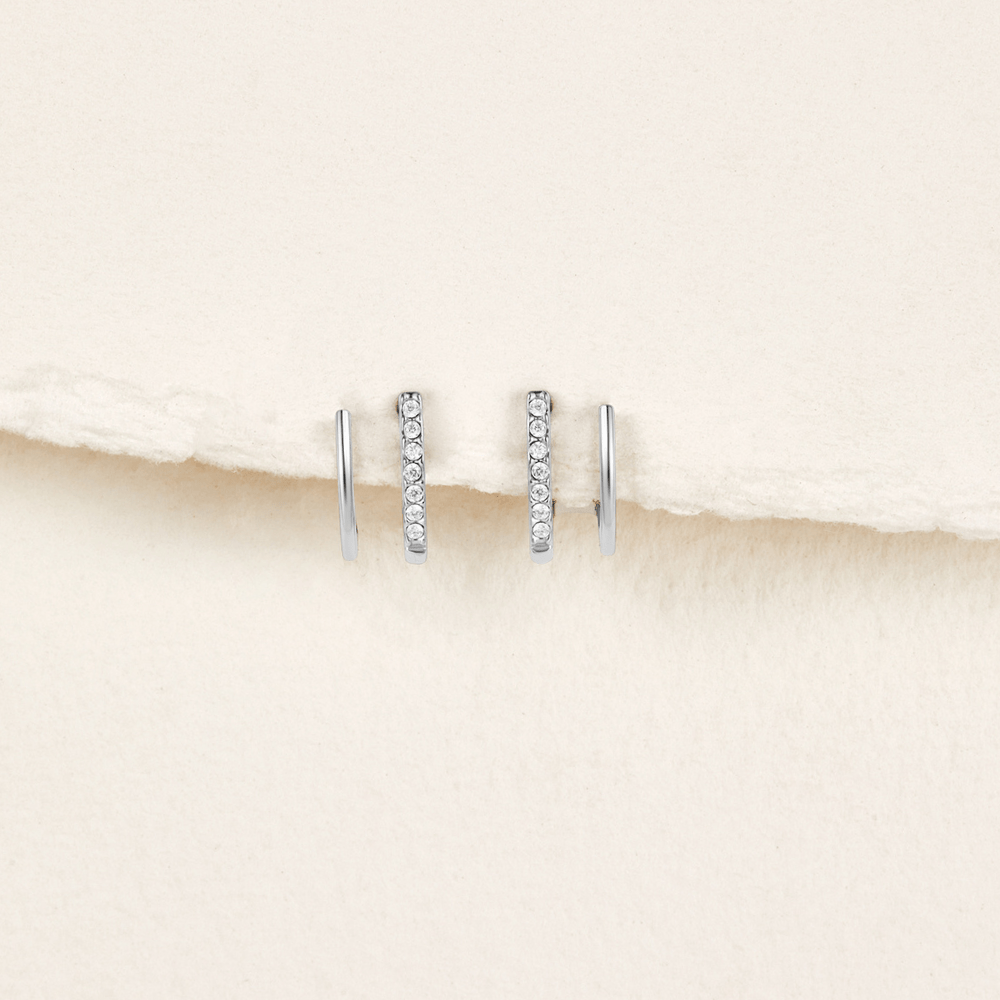 Polished Silver Crystal Row Earring – FIORENE