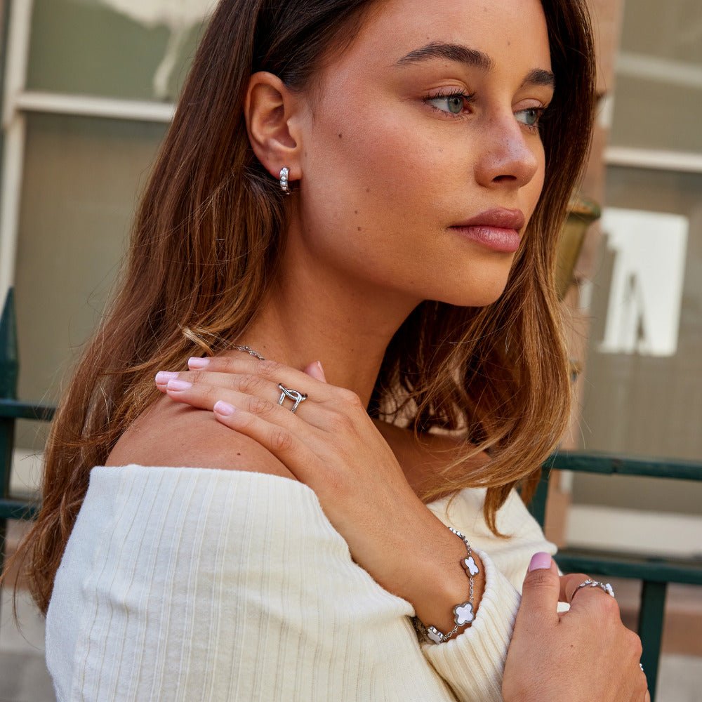 Silver Nacre Huggie Earring – FIORENE