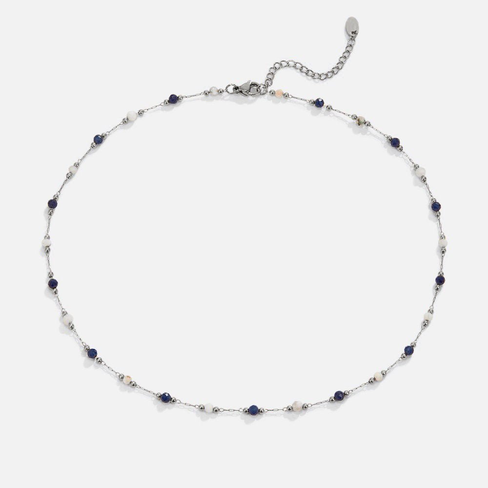 Silver Navy & Pearl Necklace – FIORENE