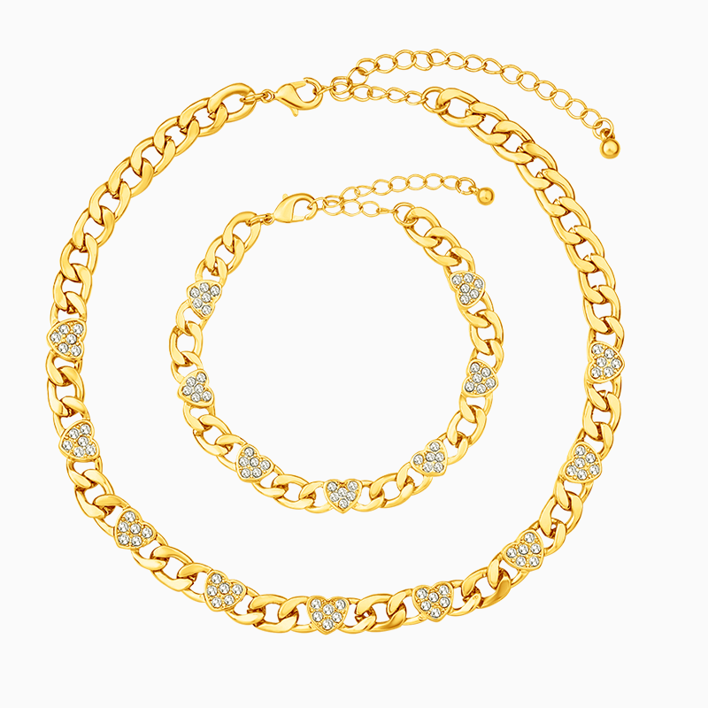 Lunetta Pavé Heart Chain Set – FIORENE