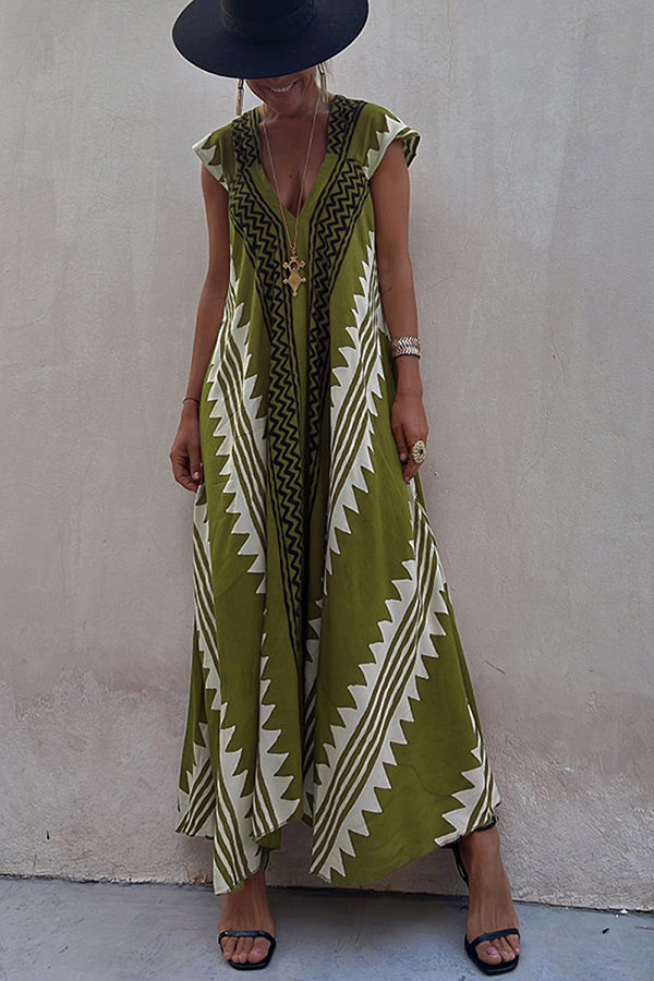 Sienna Ethnic Print A-Line Maxi Dress