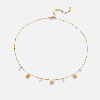 Autumn Flower & Pearl Necklace