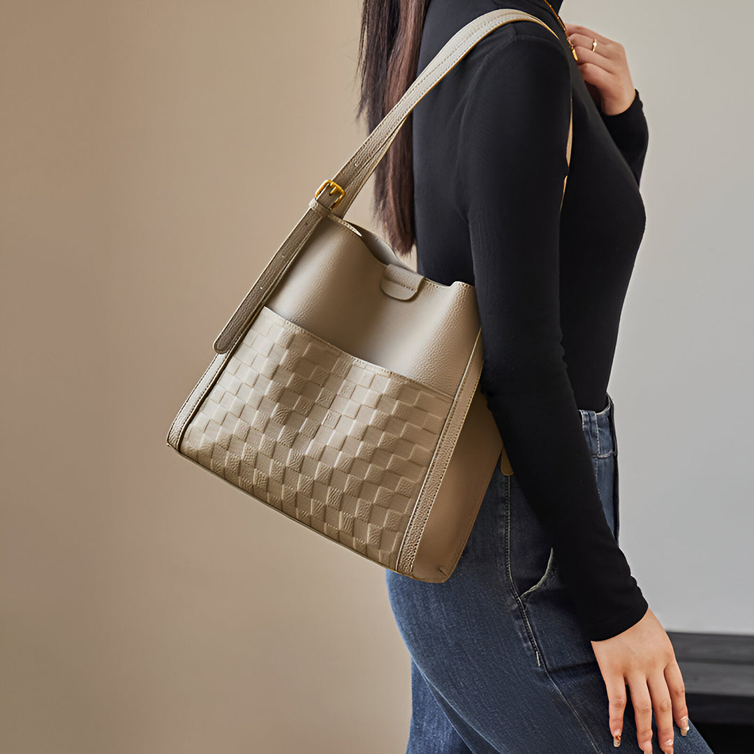 Sandstone Check Tote Bag – FIORENE
