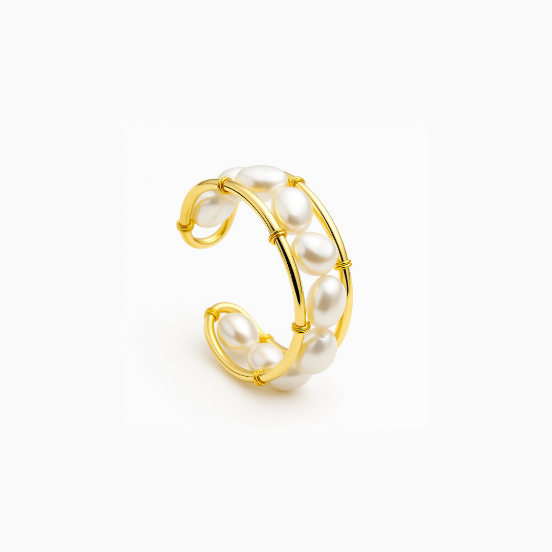 Golden Pearl Orbit Ring – FIORENE