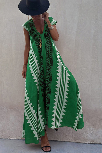 Sienna Ethnic Print A-Line Maxi Dress