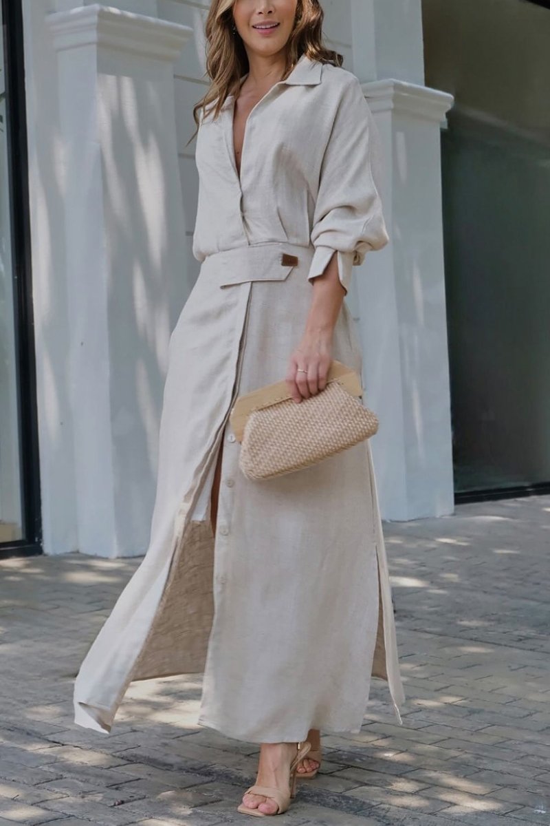 Aurelia Linen-Blend Maxi Shirt Dress