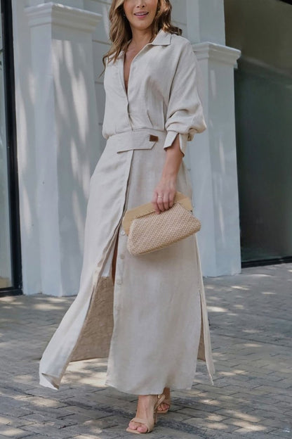 Aurelia Linen-Blend Maxi Shirt Dress